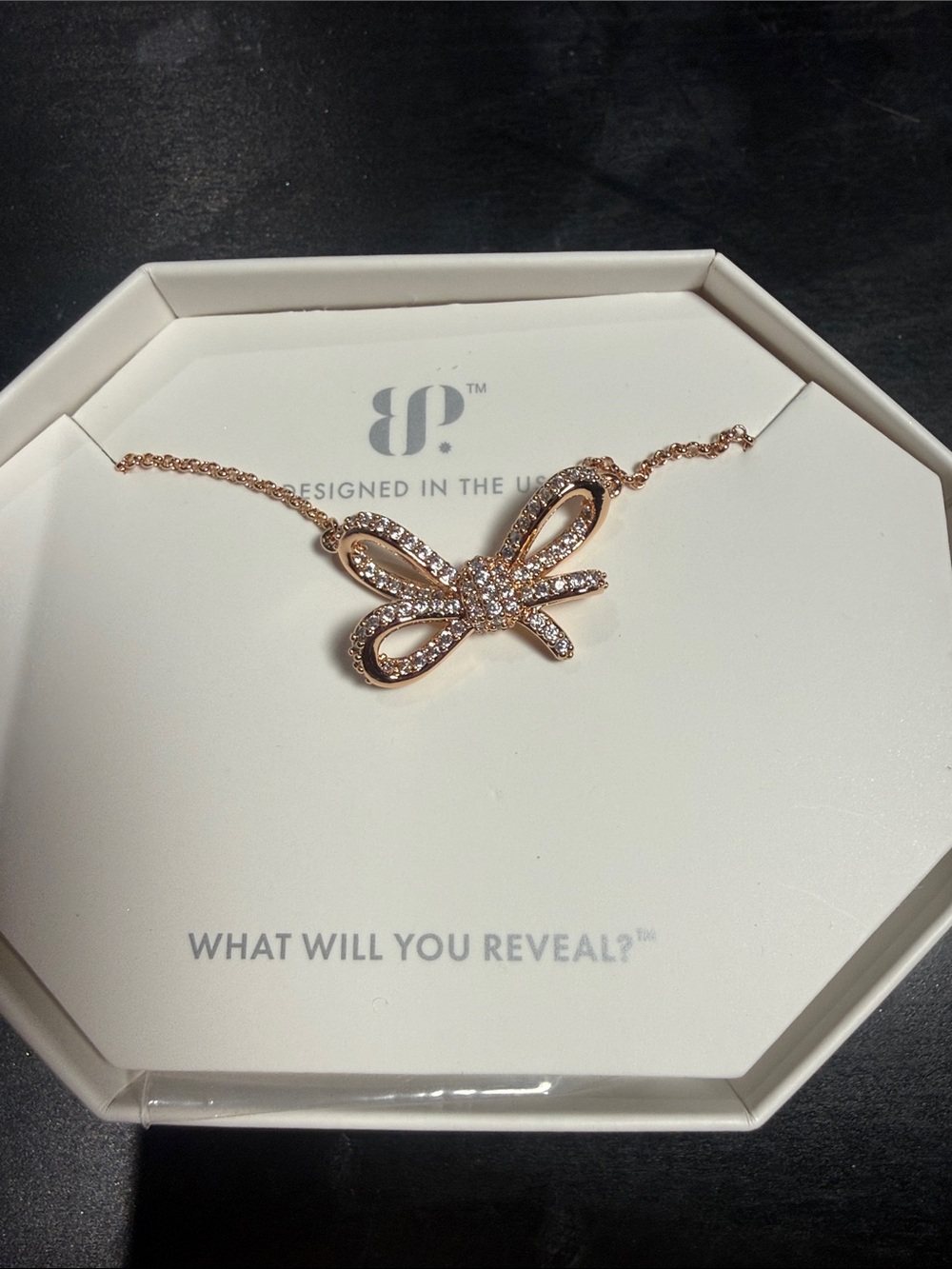 Rose Gold Crystal Bow Pendant Necklace - Designed in the USA